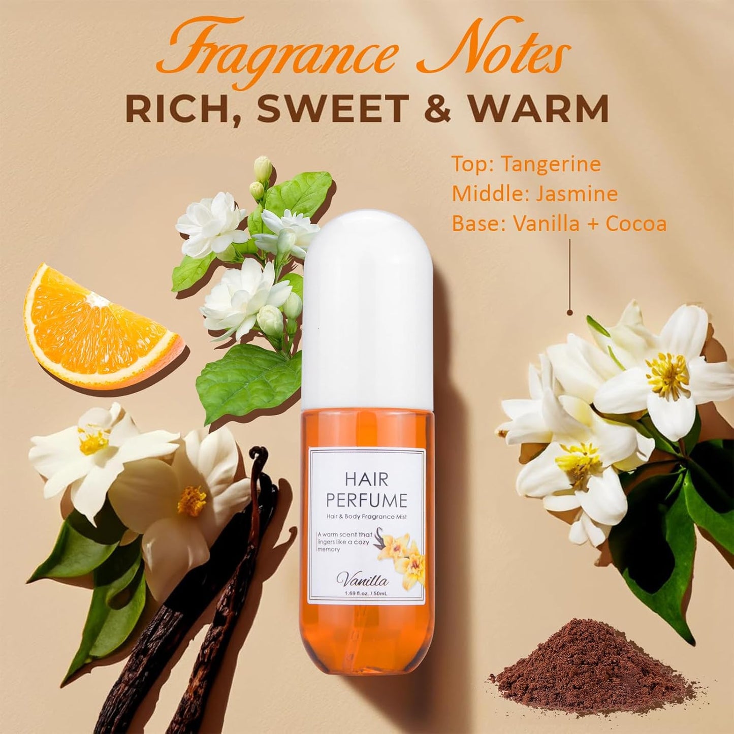 Vanilla Hair & Body Perfume Spray - Pheromone Fragrance Mist for Women | Long-Lasting, Alcohol-Free, 1.7 Oz Travel Size
