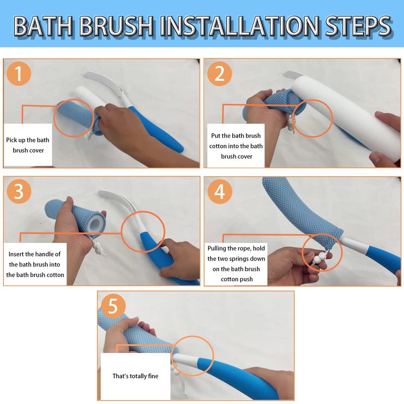 KkaFFe Long Handle Bath Brush,15.35" Anti-Slip Curve Shower Back Brush,Ergonomic Streamlined Back Brush Scrubber, Body Brush for Showering for