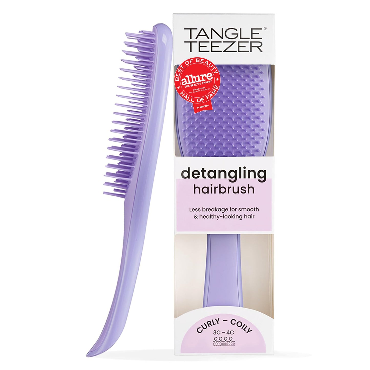 Tangle Teezer Ultimate Detangler Curly Hair Brush, Dry & Wet Hairbrush, Reduces Frizz & Breakage, for 3C to 4C Curly Hair Types, Purple Passion