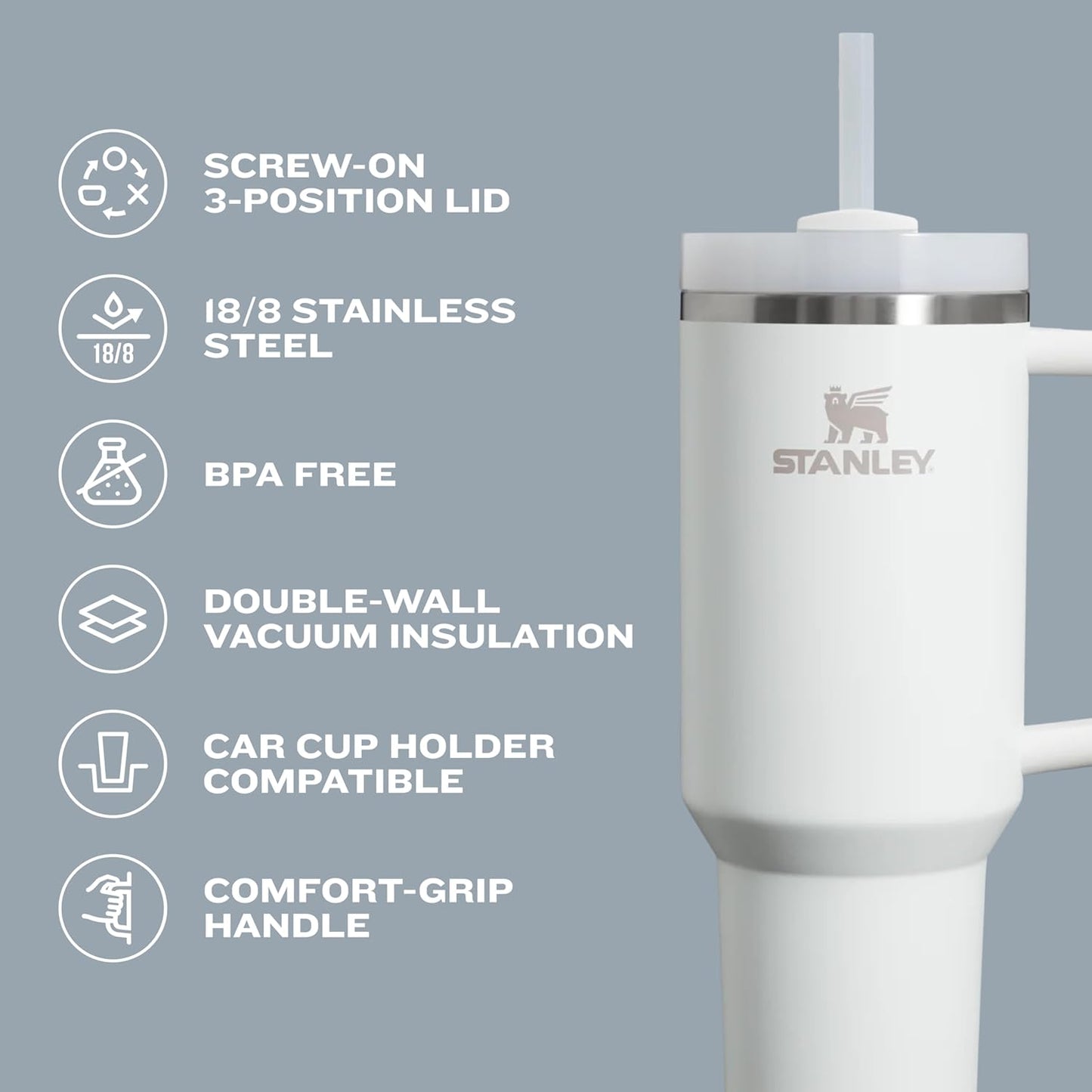 Stanley Quencher H2.0 Tumbler - Insulated Stainless Steel 30 oz | Handle, Straw & Cup Holder Compatible | Rose Quartz 2.0