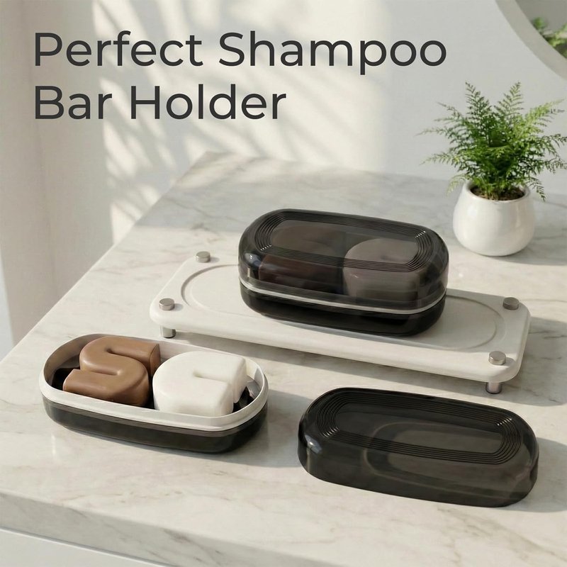 Shampoo Bar Holder Travel Case - Fits 2 Solid Shampoo & Conditioner Bars | Large Black Container for Bathroom or Travel