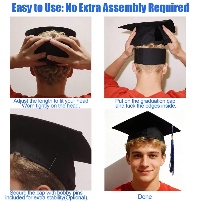 Adjustable Graduation Grad Cap Headband Insert Invisible Firm Anti-Fall Grad Cap Headband for Graduation Hat Foldable Holder for Small Heads Big Heads Any Hairstyle Black