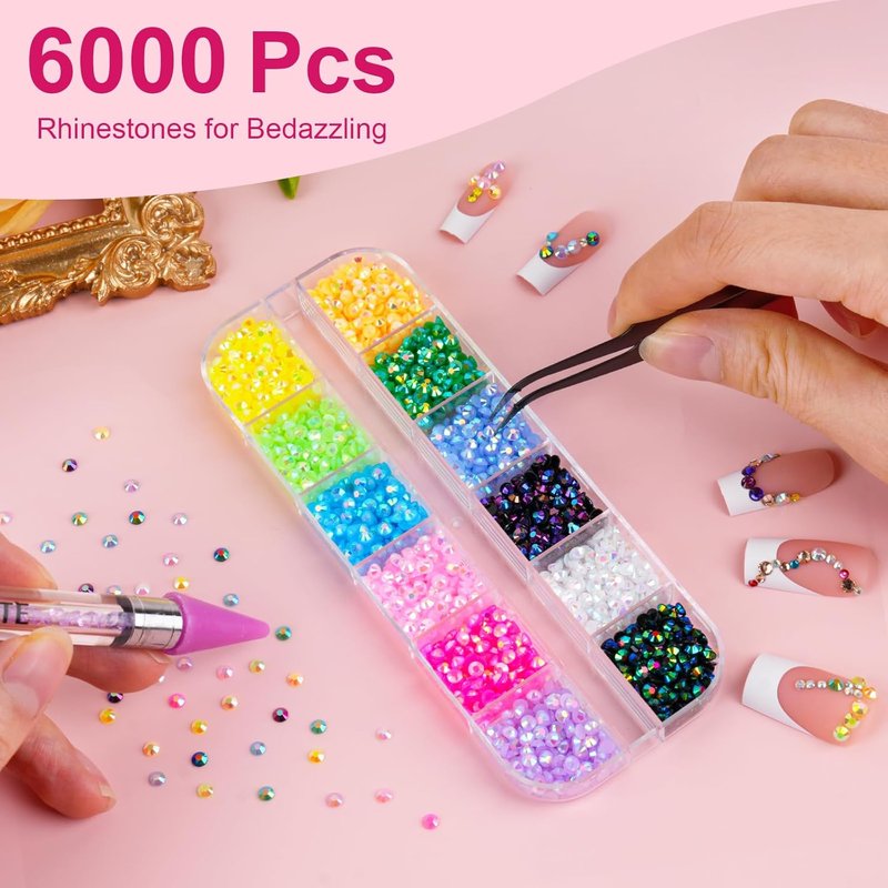 Resin Jelly Rhinestones - 6000Pcs Multicolor 3mm Flatback Gems for DIY Crafting | Includes 10ml Jewelry Glue & Picker