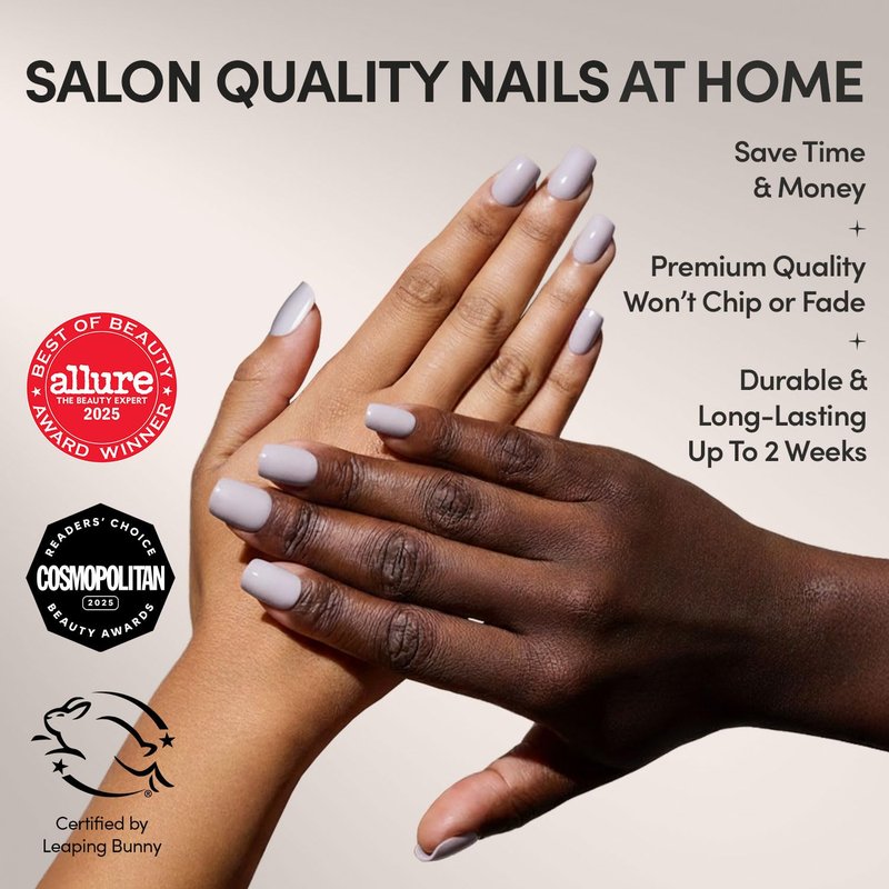Glamnetic Press On Nails - Lilac Gray | Opaque Pale Light Lilac Gray Short Squoval Fake Nails, Salon Quality | 15 Sizes - 30 Nail Kit with Glue