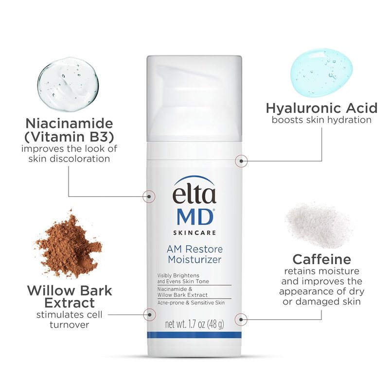 EltaMD AM Restore Face Moisturizer - Lightweight Cream with Niacinamide & Hyaluronic Acid for All Skin Types