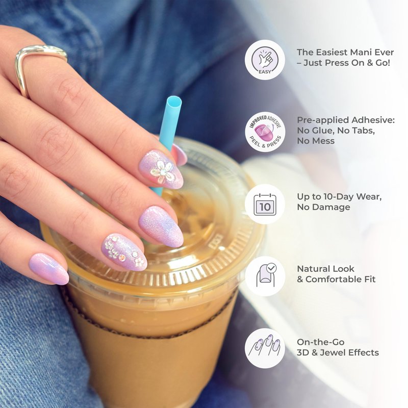 Kiss Impress No Glue Mani Press On Nails, Design, 'Venus', Pink, Medium Size, Almond Shape, Includes 30 Nails, Prep Pad, Instructions Sheet, 1 Manicure Stick, 1 Mini File