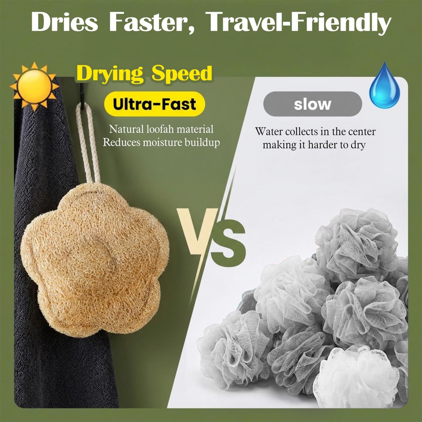 Shimmeroo 2PCS Travel Loofah Mini Natural Bath Body Scrubber, Sunflower Exfoliating Loofah Washcloth Sponge for Women Men Deep Cleansing Face Back Shower, Travel-Friendly Bath