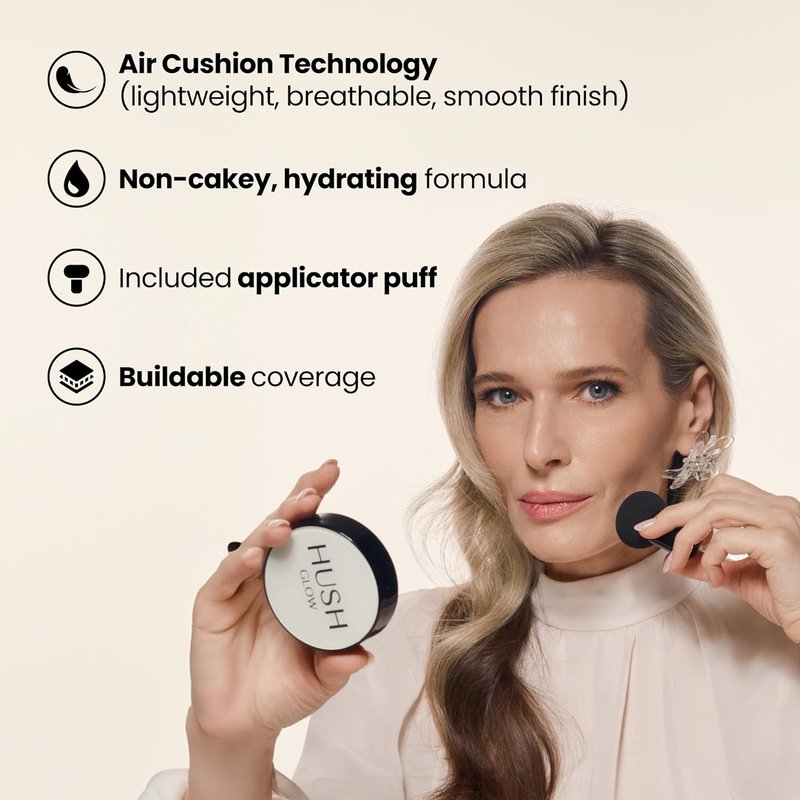 Hush Glow™ Foundation Cushion SPF 30 | Lightweight, Skincare-Infused Foundation for Mature Skin with Hyaluronic Acid & Peptides - Warm