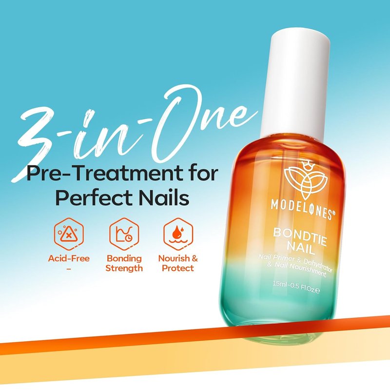 Modelones Nail Dehydrator & Primer - 3-in-One Vitamin A, E & Keratin Formula for Acrylic & Gel Nails