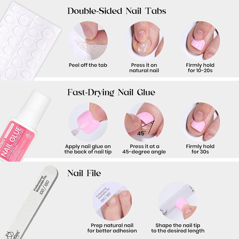 Beetles Press On Toenails Kit - 360 Pcs Short Square Glitter Nails | 12 Colors, French Glossy Finish, Includes Glue & Tabs