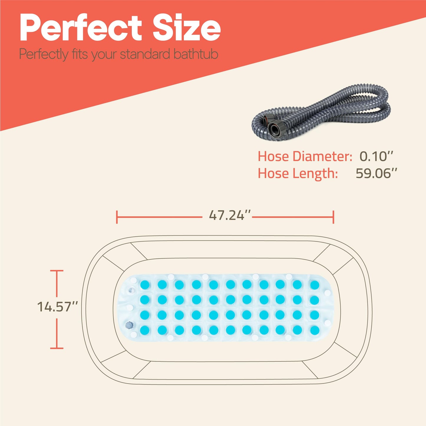 Bubble Bath Massager Mat for Bathtub, 47.24" x 14.57" Full-Body Heated Air Spa with 6-Level Adjustable Bubbles, Non-Slip Waterproof Design, Remote Control, For Stress, Muscle Relief & Relaxation, Aqua