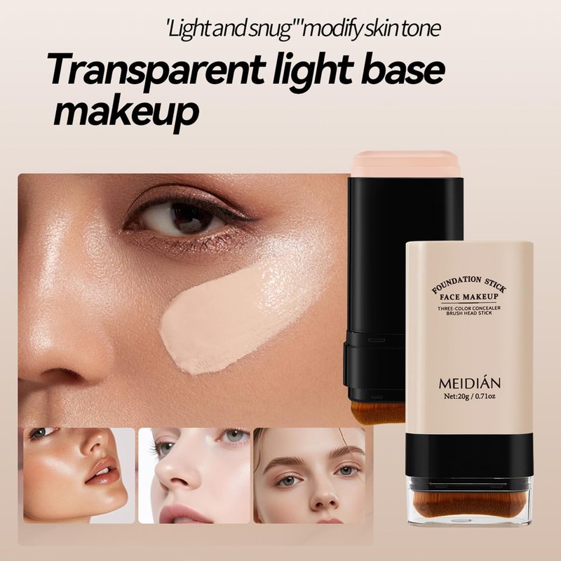 Foundation Stick 2 in 1 Dual-Ended Concealer Stick Soft & Lightweight, Face Contouring foundation with Brush Skin-Friendly, Evens Tone for a Smooth, Delicate Makeup Look 01Natural Color