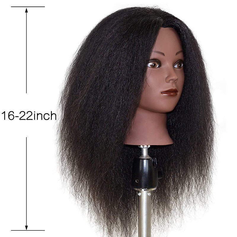ISHOT Mannequin Head With Hair,100% Real Human Hair,Hairdresser Training Head,Doll Head,Beauty School Hair Practice Head,Manikin Cosmetology Black