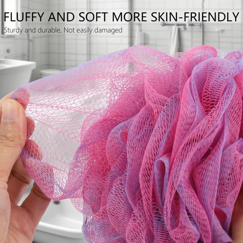 BTYMS XXL Large Loofah Bath Sponge - Exfoliating Mesh Pouf Shower Puffs | Pack of 4, 100g Each