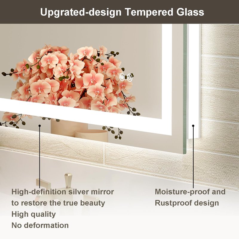Oerbasz 40x30 LED Bathroom Mirror with Lights, Front and Rear Lighting, Tempered Glass, Dimmable, Multiple Light Modes, Anti-Fog Lighted Bathroom Vanity Mirror for Wall, Memory Function