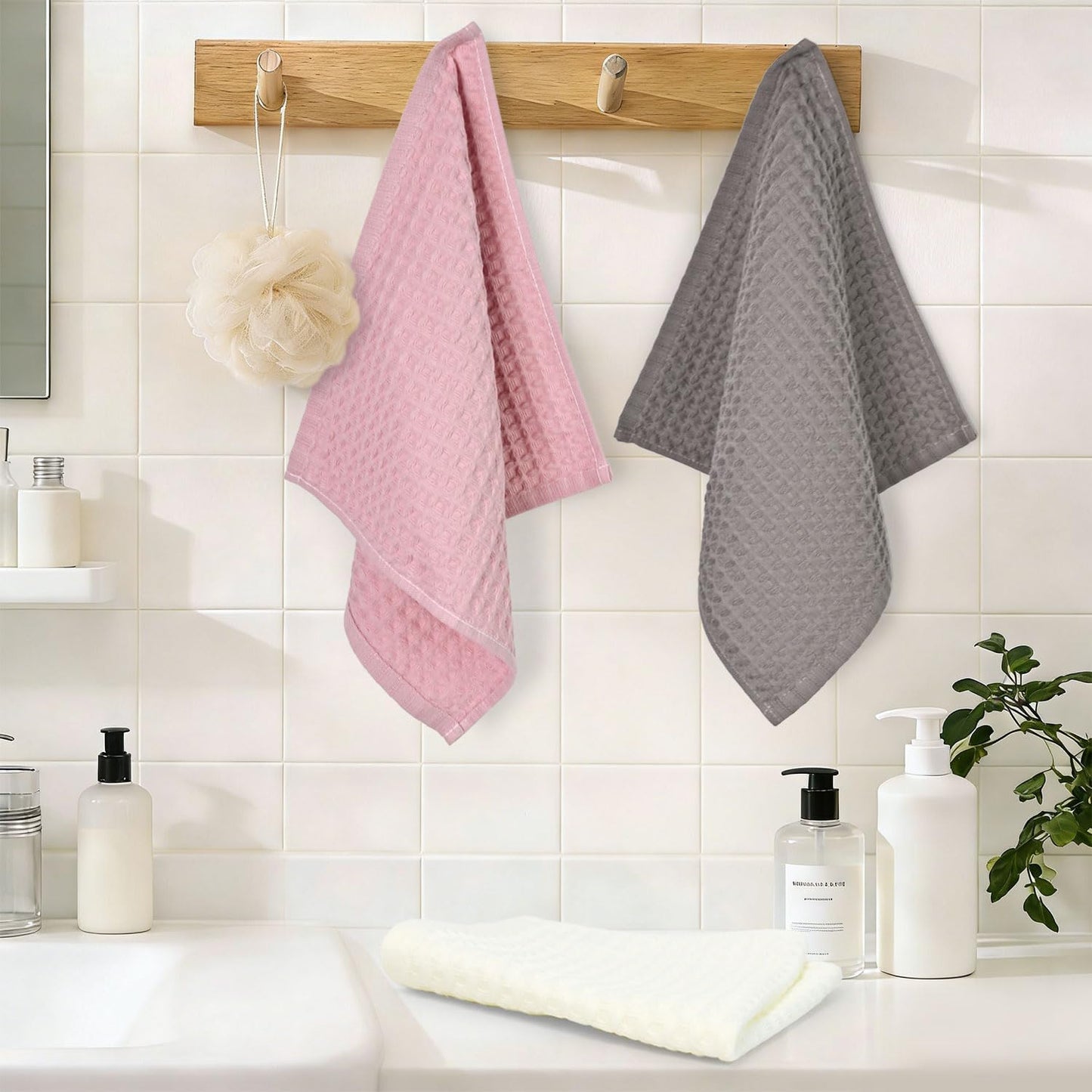 Cleanbear Waffle Washcloths 6 Pack, 100% Cotton Wash Cloths for Showering, 13” x 13”, Quick Dry & Absorbent Wash Cloths for Family & Daily Use (Multicolor)