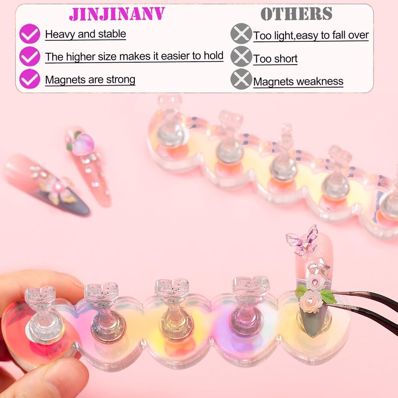 JINJINANV Nail Stand - Strong Magnetic Acrylic Holder for Press-Ons | Reusable Adhesive Tape, 1000 Practices