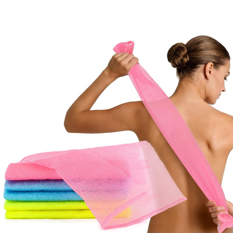 BTYMS Exfoliating Washcloth Bath Towel, 6 Pcs Nylon Back Washer Back Scrubber Body Scrub Cloth for Shower