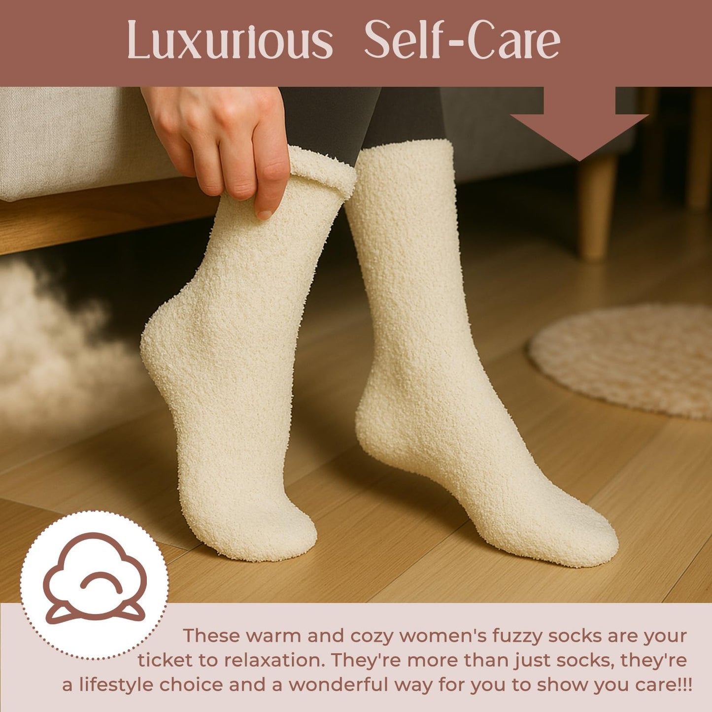 American Trends Fuzzy Socks for Women in Gift Box, Ultra-Soft Cloud Sleep Socks Gifts for Women, Ready to Gift 1Pack White Beige