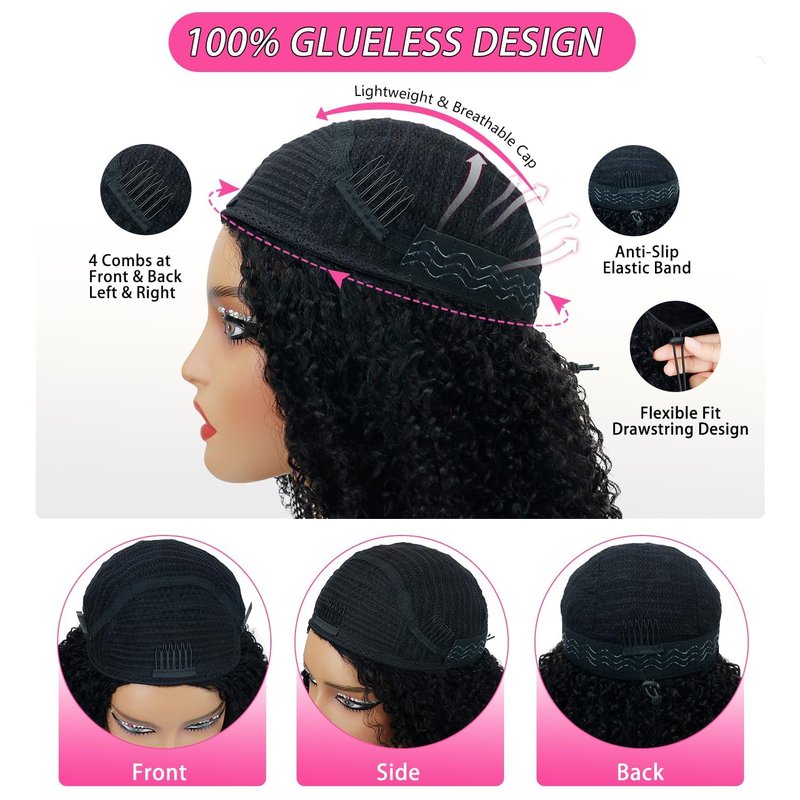 Burmese Curly Half Wig - 12 Inch Human Hair, 200% Density | Glueless, Beginner-Friendly Design