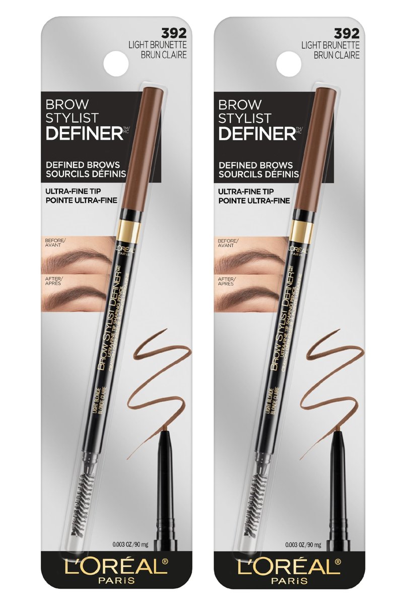 L'Oreal Paris Makeup Brow Stylist Definer Waterproof Eyebrow Pencil, Ultra-Fine Mechanical Pencil, Draws Tiny Brow Hairs and Fills in Sparse Areas and Gaps, Light Brunette, 0.003 Ounce (Pack of 2)