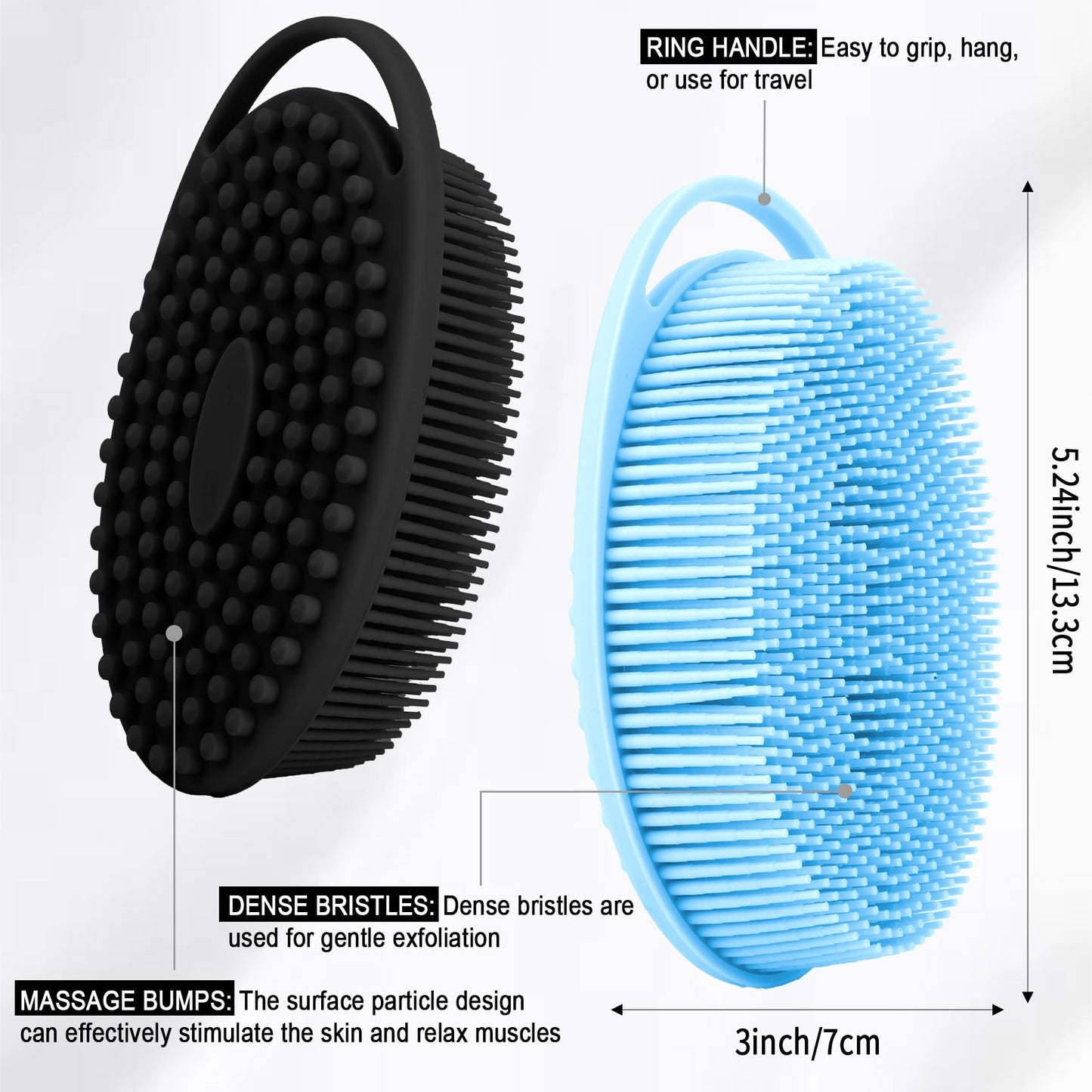 Soft Silicone Body Scrubber, 2 PCS Exfoliating Silicone Loofah, Body Scrubber Shower Brush Exfoliating and Massage 2 in 1, Bath Shower Brush for Cleaning Sensitive Skin Kids Women Men, Lather Well