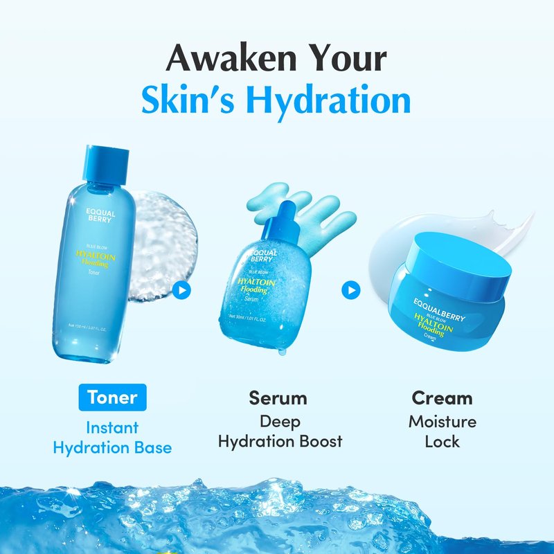 EQQUALBERRY Hyaltoin Flooding Toner | Moisture-Rich Hydrogel Toner for Deep Hydration | Cooling Essence Texture | Hyaluronic Acid & Ectoin | Makeup-Ready Skin (5.07 fl.oz / 150ml)