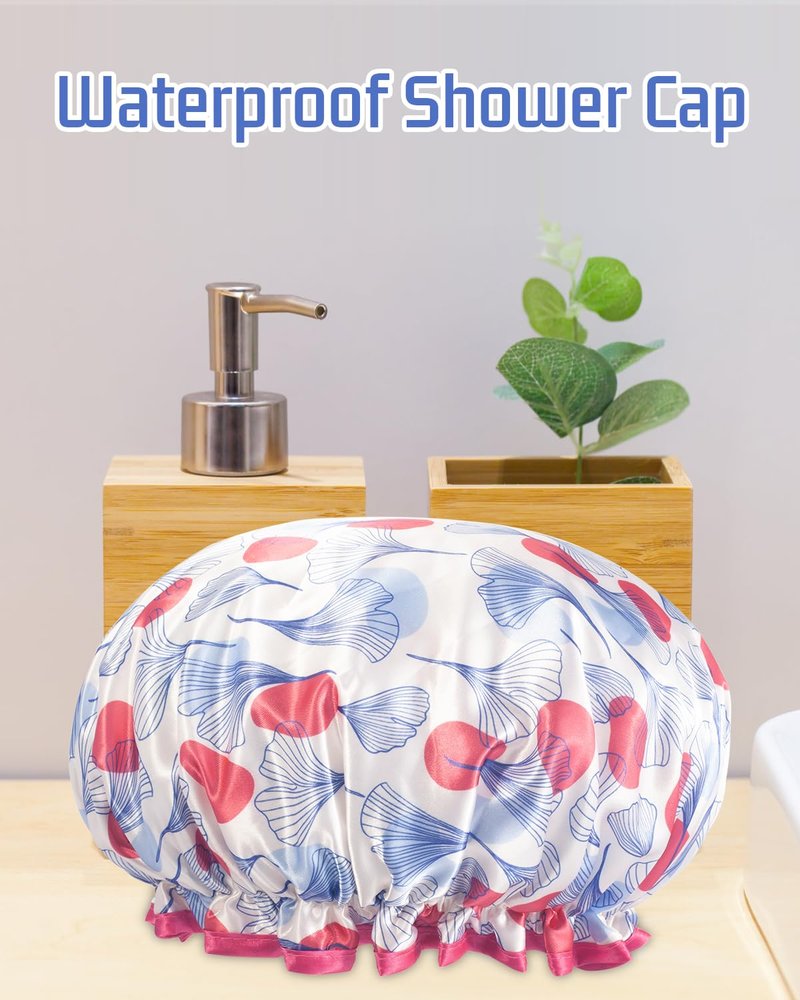 Aquior Shower Cap for Women, Reusable Shower Caps for Womens, Adult Hair Cap for All Hair, Double Waterproof EVA Lining, Leopard Shower Cap for Long Thick Hair