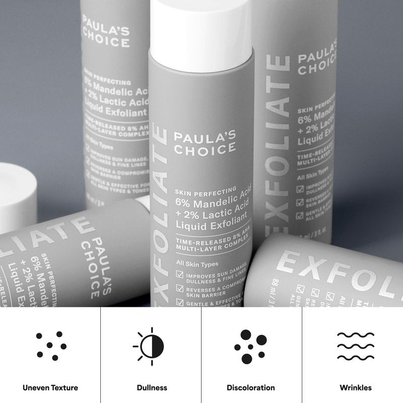 Paula’s Choice 6% Mandelic Acid + 2% Lactic Acid Exfoliant, Gentle Daily AHA Exfoliation for Discoloration, Bumpy Texture & Radiance, for Sensitive Skin, Fragrance-Free, 3 Fl. Oz.