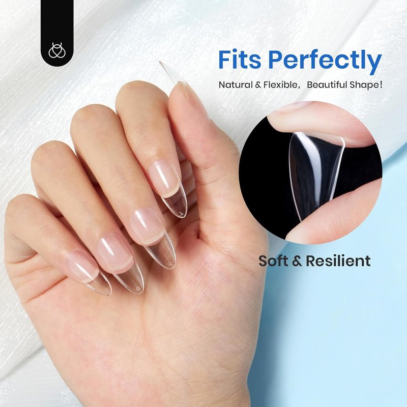 Beetles Gel Nail Tips - Almond Medium Shape | 500Pcs Clear Full Cover Soft Nail Extensions