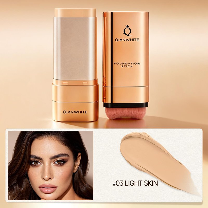 QIANWHITE Korean Foundation Stick Foundation for Mature Skin Tint, Buildable Light to Medium Coverage Foundation Makeup Concealer, Dual-Ended with Brush for All Skin -Natural Dewy Finish (LIGHT SKIN)