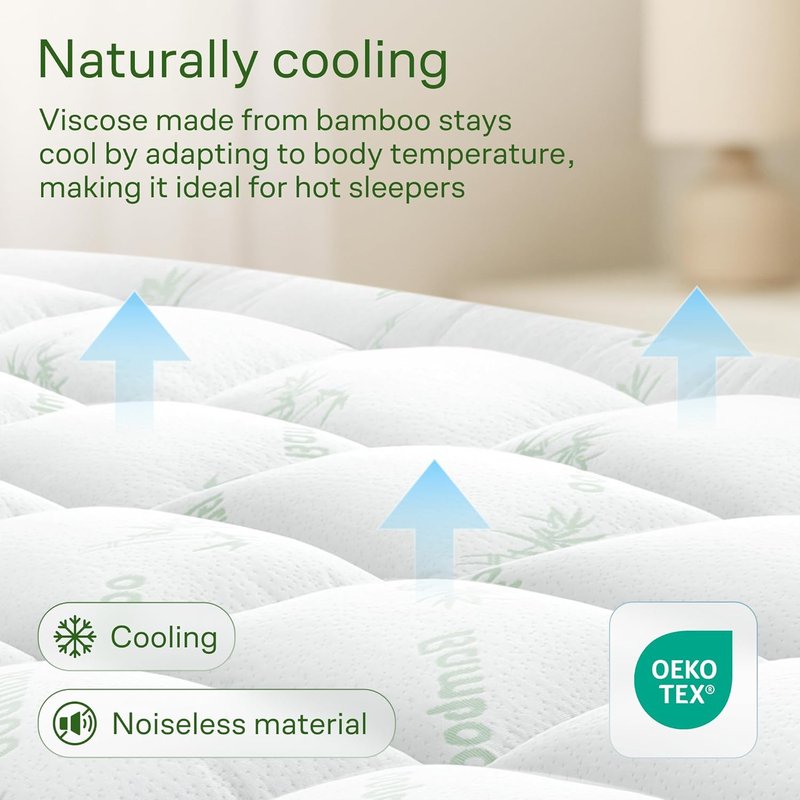 Niagara Sleep Solution Ultra Soft King Size Mattress Topper - Bamboo Pillow Top for Back Pain Relief | Naturally Cooling Green