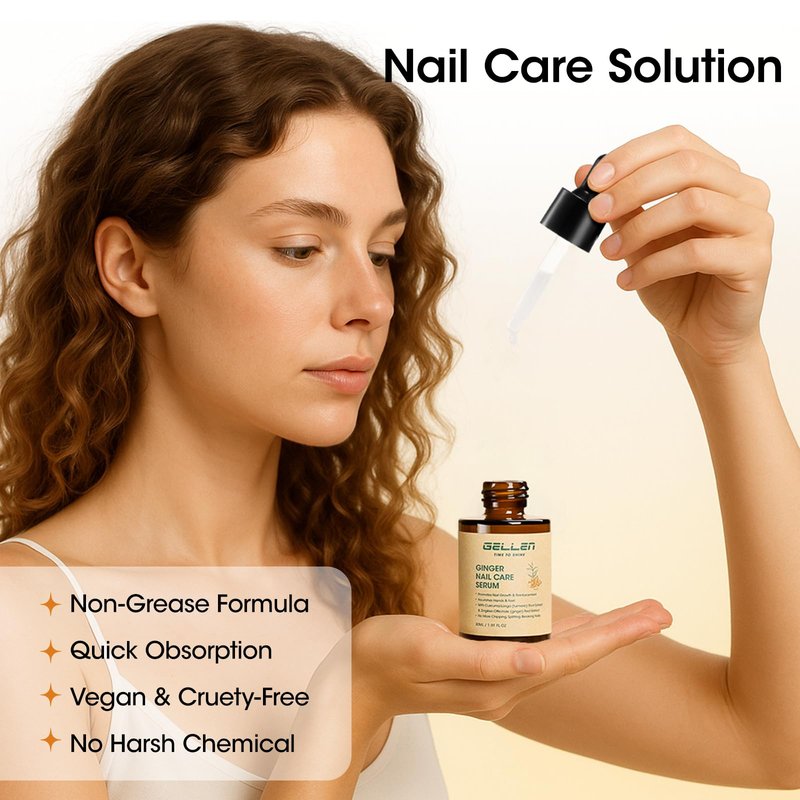 Gellen 7-14 Days Ginger Nail Growth Serum for Nail Strengthener and Growth, Nail Repair Treatment for Weak Brittle Splitting Damaged Nails, Hydrated & Nourished Nail Care Solution for Hands & Feet