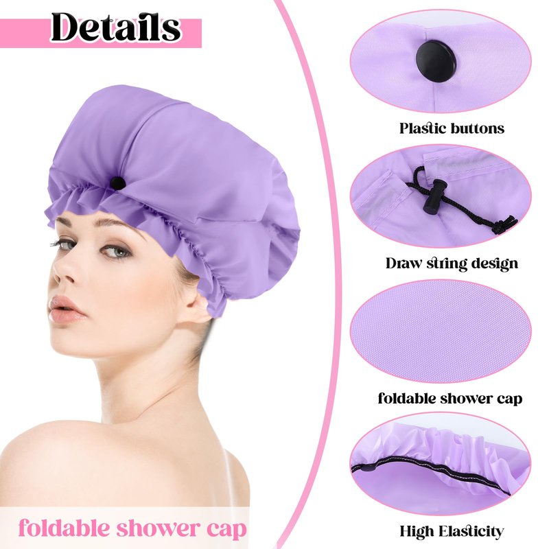 2 Pcs Large Shower Cap for Braids, Extra Long Shower Cap for Women Long Hair & Locs, Waterproof Hair Bonnets for Dreadlocks Drawstring Bath Caps for Women & Men (Pink, Purple)