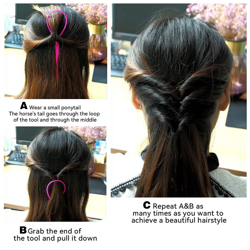 Parting Comb and Braiding Tool Set - Hair Pull Through Tool for Pony & Topsy Tails, Loops, and Hairstyling Accessories for Women