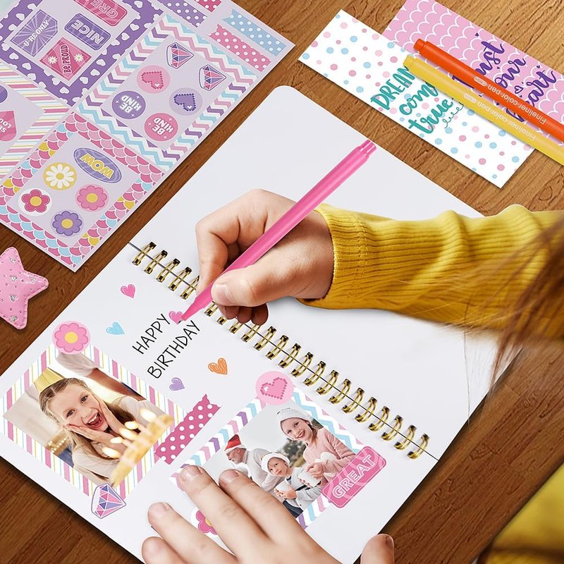 Nollh DIY Journal Kit for Girls - 200+ PCS Trendy Scrapbook Supplies | Perfect Gift for Ages 8-14