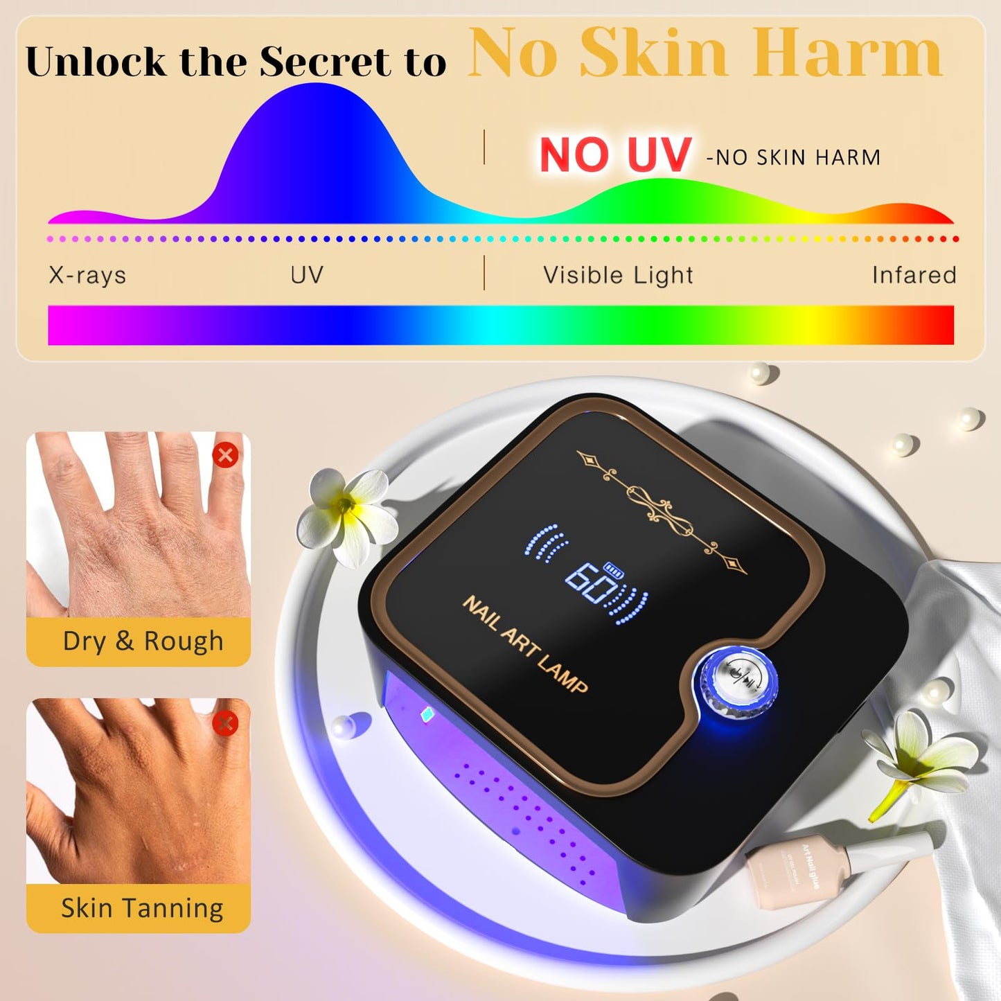 TCHMCITY 388W Cordless Nail Lamp, uv Light for Gel Nails Cordless with Unique Knob & Full LCD Display Screen, Portable Wireless UV LED Nail Lamp, Fast Curing Gel Nail Polish for Salon & Home Use
