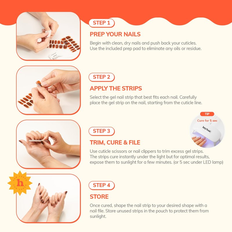 Heyhae Semi Cured Gel Nail Strips | No LED Lamp Needed | Summer, Solid, Purple | Easy Apply & Remove, Salon Quality | Includes 28 Strips, 1 Prep Pads, Nail File & Wooden stick - Hey, Lilac It