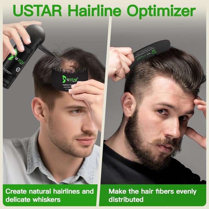 Hair Building Fibers 77.5g, USTAR 5 in 1 Hair Fibers for Thinning Hair with Holding Spray for Instantly Thicker, Fuller Look, Styling Hair Powder for Men & Women (Black)