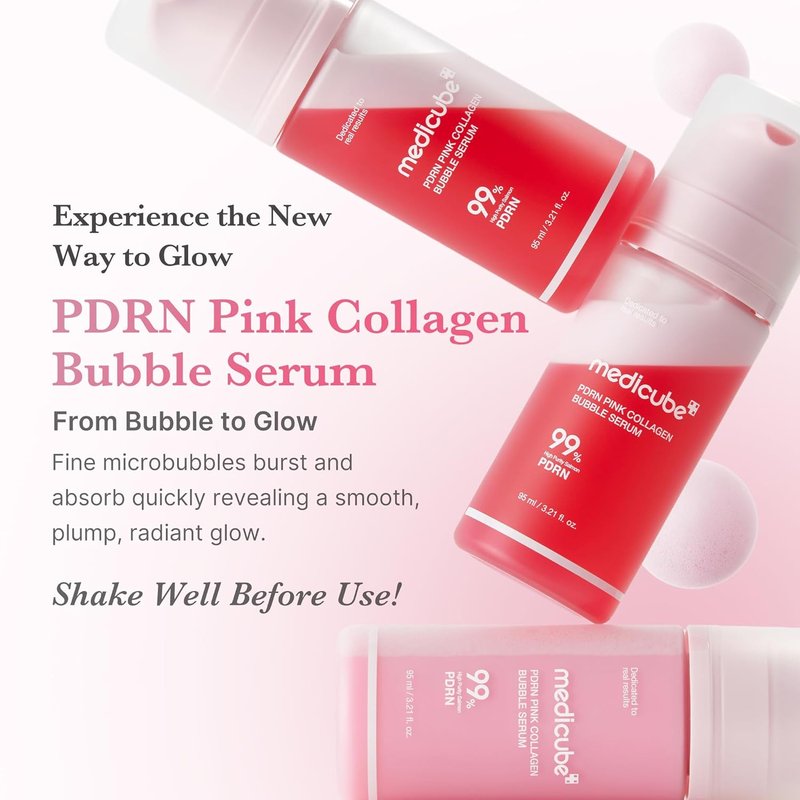 Medicube PDRN Pink Collagen Bubble Serum - Firming Serum with 99% Purity PDRN & Low-Molecular Collagen | Lightweight, Fast-Absorbing Formula for Radiant Skin | 3.21 fl. oz.