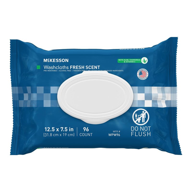McKesson Washcloth Wipes for Adults, Scented (6 Pack, 576 Washcloths) Disposable Wash Cloths for Body - No-Rinse Formula with Snap Lid - Good for Incontinence and Elderly - 96 Wipes Per Pack