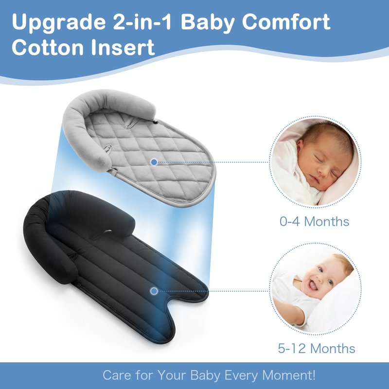 Pro Goleem Car Seat Head Support Infant, Soft Infant Car Seat Insert, 2 in 1 Carseat Head Support for Newborn, Perfect for Car Seat, Stroller, Swing, Bouncer, Gray and Black