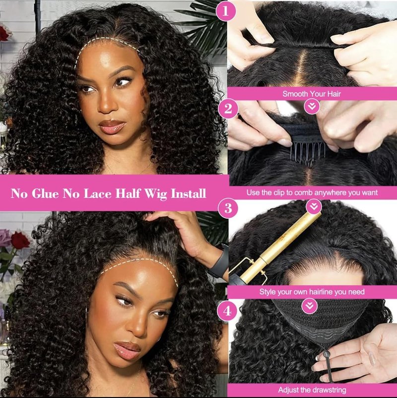 Burmese Curly Half Wig - 12 Inch Human Hair, 200% Density | Glueless, Beginner-Friendly Design