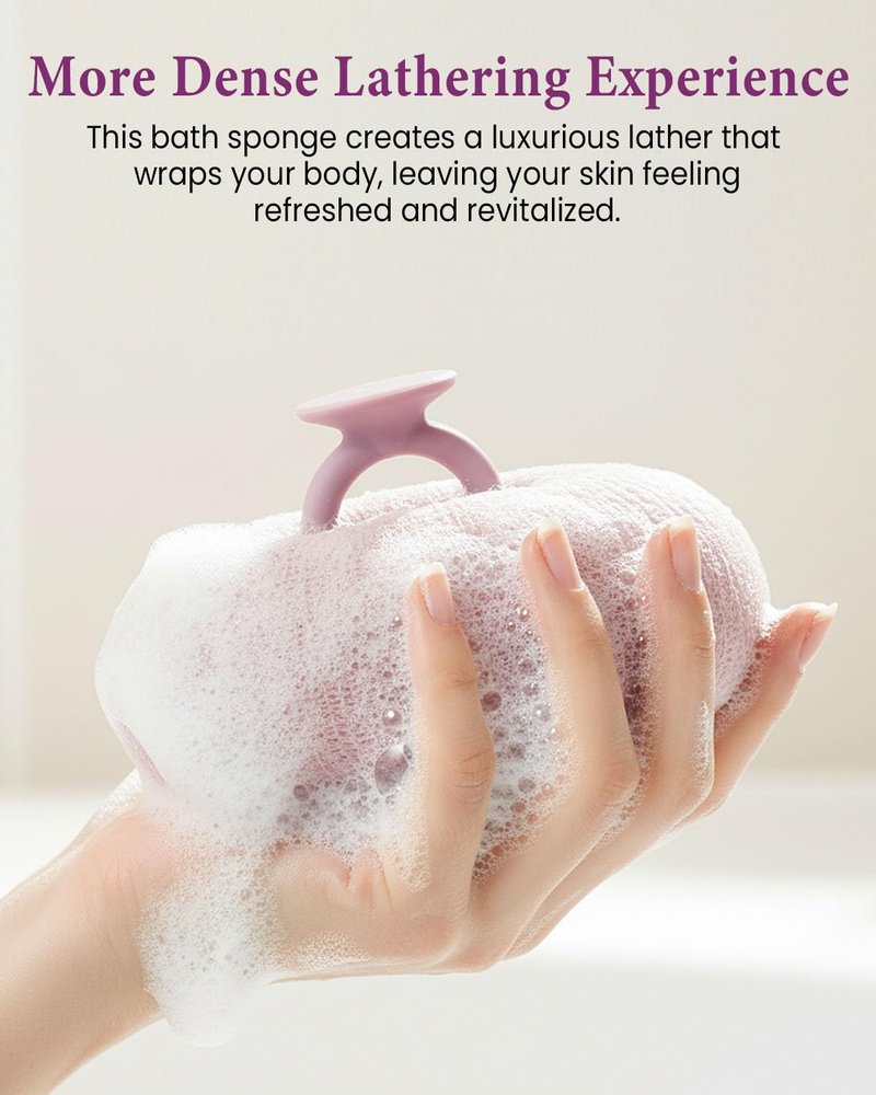 2Pcs Super Soft Sunflower Suction Cup Bath Ball, 2-in-1 Super Soft African Exfoliating Shower Towel Net Sponge Bath Ball, Exfoliating Bath Net Sponge Body Scrubber Shower Ball for Men Women (Purple)