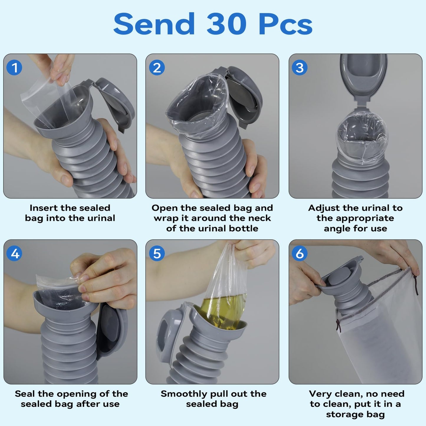 Pee Bottles for Men, Collapsible Emergency Urinal With Disposable Replacement Bags, Leakproof Car Pee Bottle for Men and Women, 750ml, 2-Piece Set Urine Bottle, Travelling, Traffic Jams & Hiking