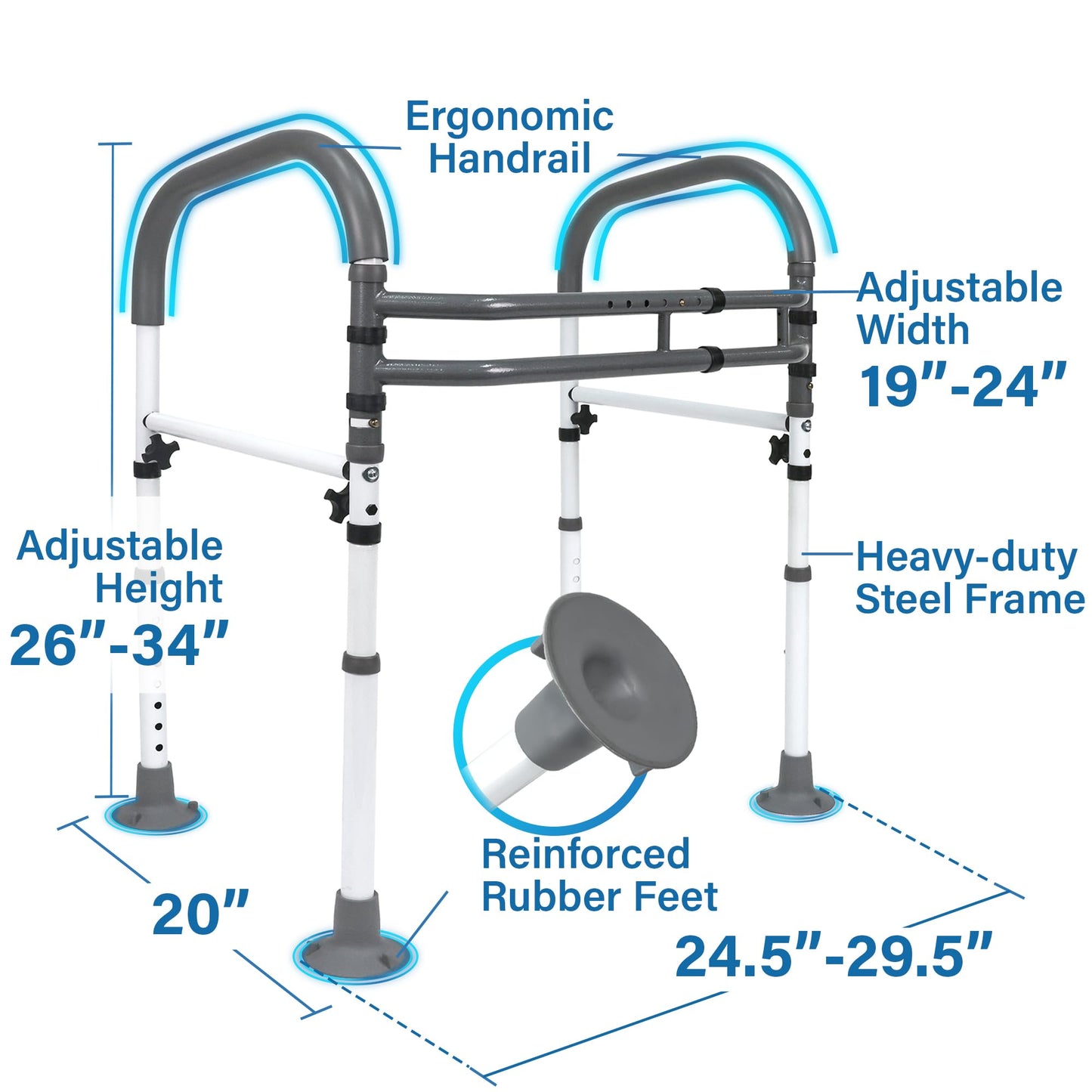 Vaunn Medical Adjustable Toilet Safety Rail for Seniors, Foldable Toilet Safety Frame for Elderly Adults, Bathroom Grab Bar Handle, Toilet Handle for Elderly & Disabled, Free-Standing (Gray)