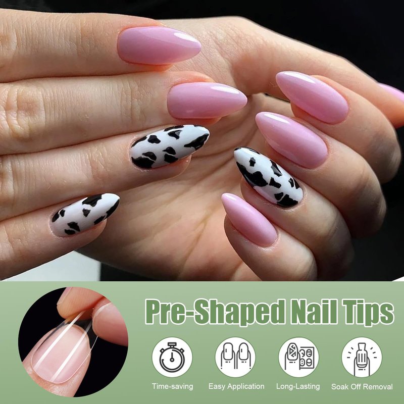 Cycullinyt 480pcs Sculpted Medium Almond Soft Gel Nail Tips, Professional False Nail Tips with Box - 16 Sizes Full Cover Clear Acrylic Press On Fake Nails for Extension Manicure Salon DIY at Home