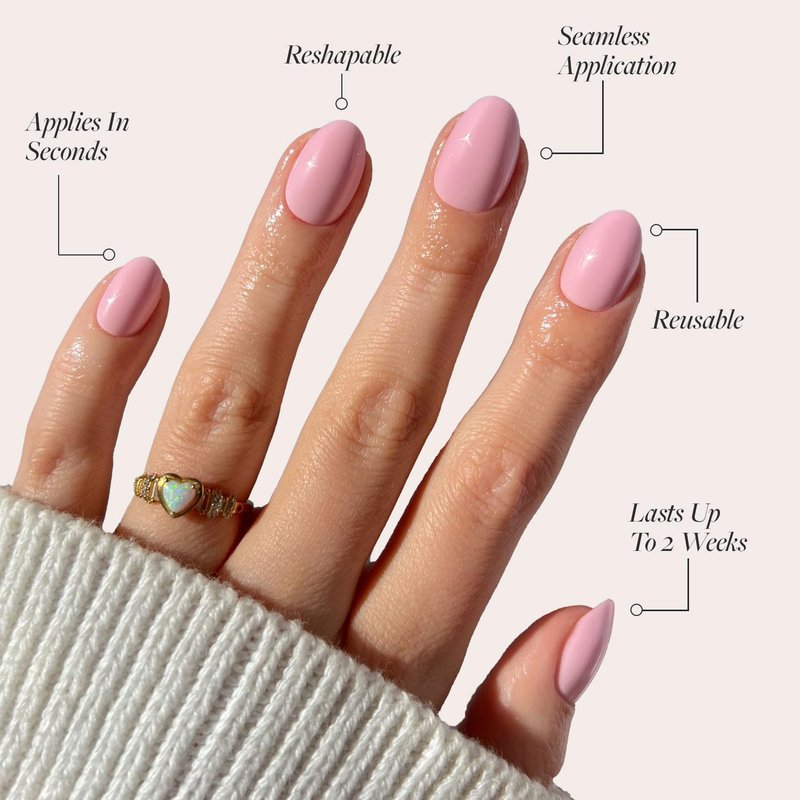 Glamnetic Press On Nails - Think Pink | Salon Quality Light Pastel Pink Short Oval Nails | 30 Nail Kit with Glue, 15 Sizes