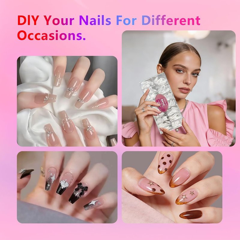 BETE Medium Almond Clear Acrylic Nail Tips - 224 Pcs in 16 Sizes | Pre-Shaped Strong Press-On Nails for DIY Manicure