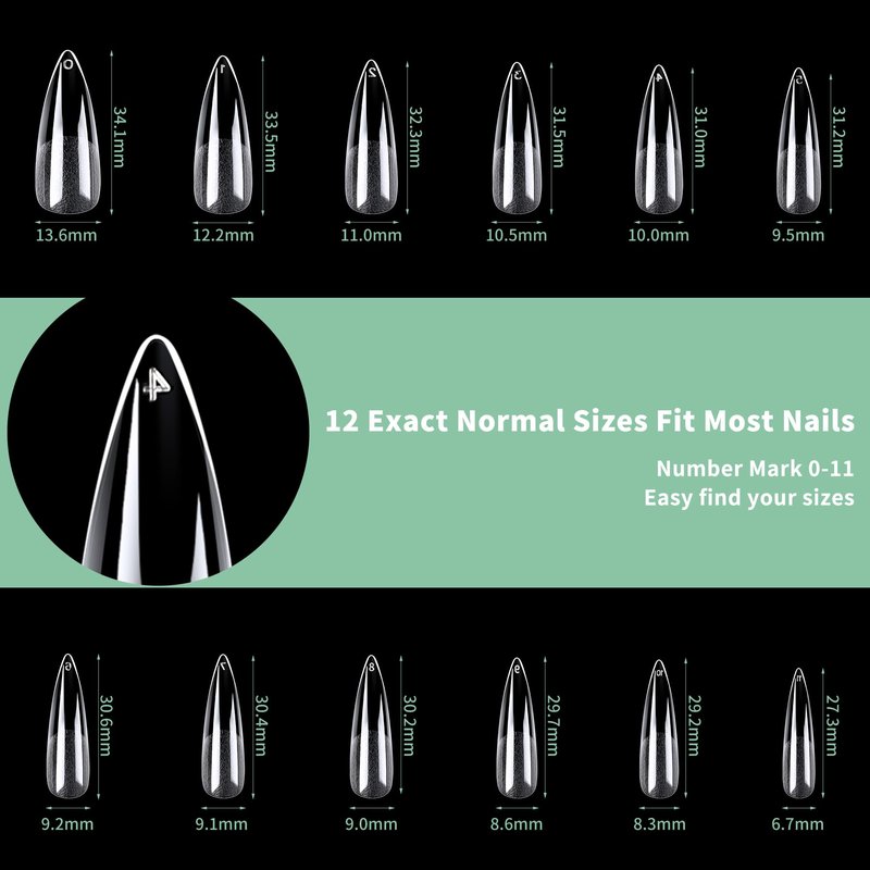 Long Stiletto Nail Tips, 216pcs Acrylic Fake Nails Gel Nail Tips Soft, Full Cover Pre-Shaped Matte Clear Press on Nails for Extension, Diy at Home Manicure 12 Sizes